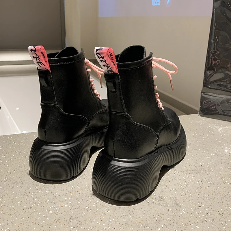 

6 CM Chunky Boots Patchwork Green Black Womens Shoes Autumn Boots for Women New Botas De Mujer ANKLE Platform Boots Gothic