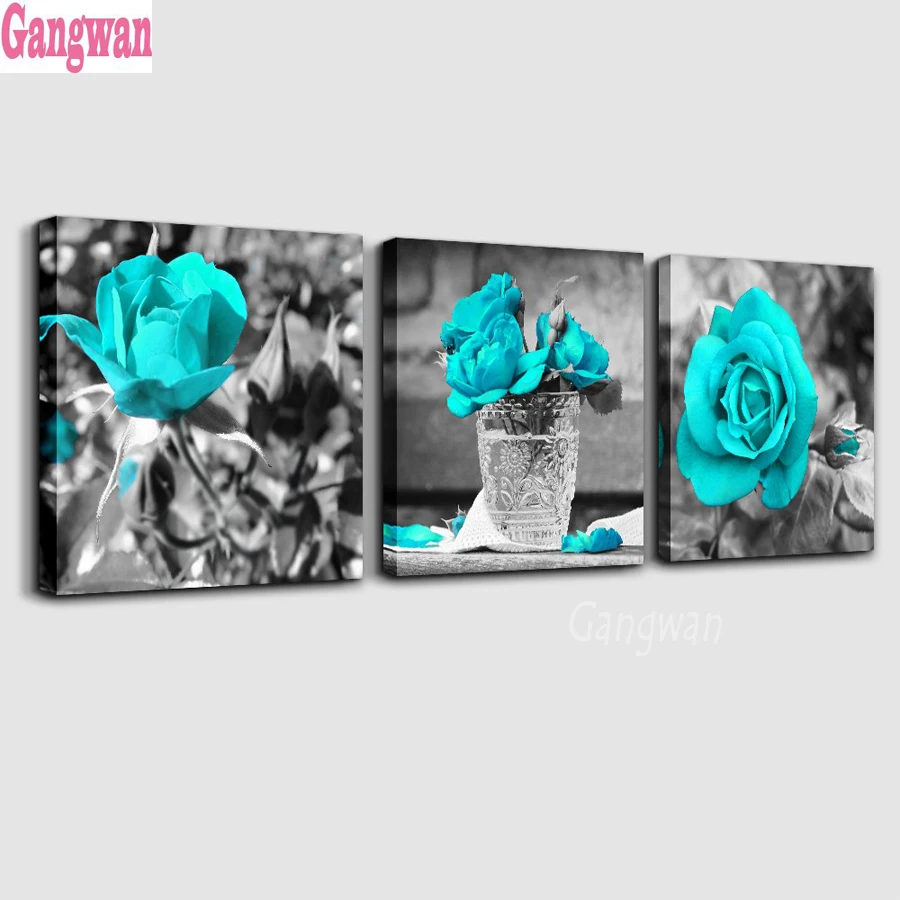 Набор для вышивки крестиком 5d алмазная вышивка с черно белыми и синими цветами