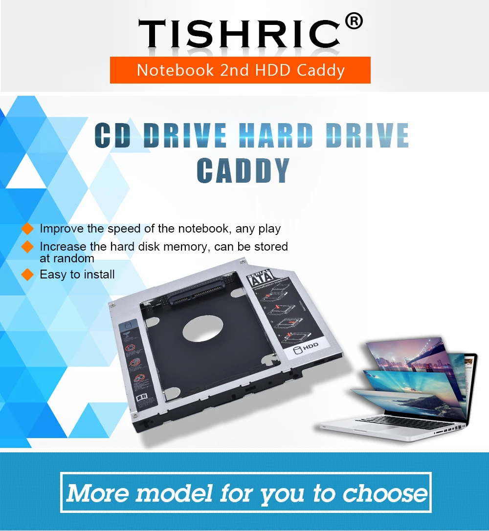 TISHRIC Aluminum Universa 2nd VW HDD Caddy 9.5mm 12.7mm Hard disk Case Enclosure SATA 3.0 Optibay For Laptop DVD-ROM hdd case 3.5