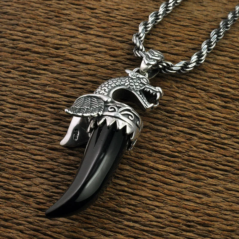 925 пробы серебряная подвеска Птерозавр для мужчин натуральный черный оникс