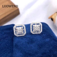 luowend 18k white gold earrings women stud earrings 0 5ct halo design natural diamond earring engagement jewelry customize