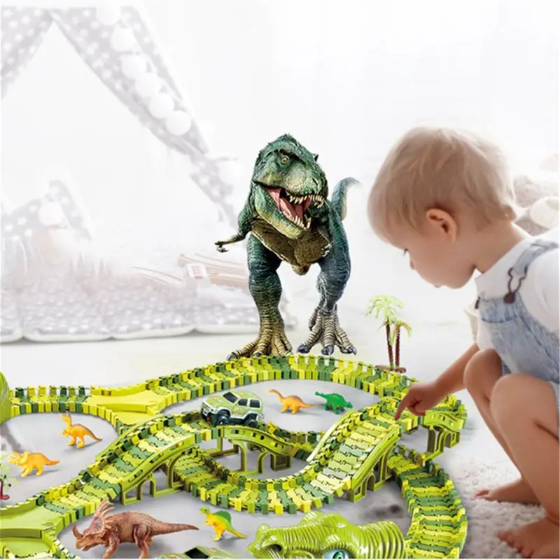 

Dinosaur Railway Toy Car Track Racing Track Toy Set Educational Bend Flexible