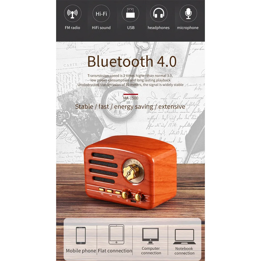 Ouhaobin Bluetooth динамик ретро мини портативный радио USB/TF карта музыкальный плеер