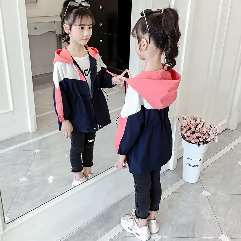 Ветровка для девочек пальто средней длины весна-осень 2020 новая детская куртка в