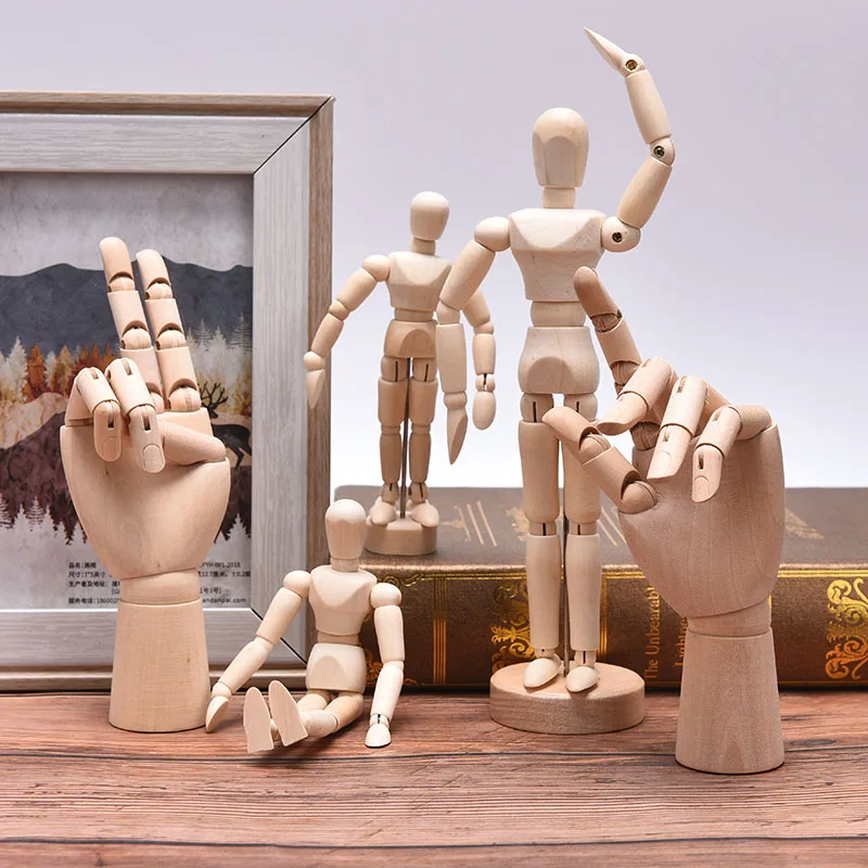 Wooden Hand Man Wood Drawing Mannequin Modle Artist Limbs Human Male Miniatures Figurines Decoration Crafts