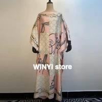 2021 kuwait fashion blogger recommend popular printed silk kaftan maxi african dresses summer beach bohemian caftan traf robe
