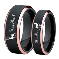 deer family tungsten ring elk design her buck his doe wedding band ring black with rose golden custom engraved personalized