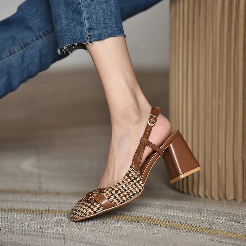 

Summer Women High Heels Women Shoes Square Toe Heel Women Sandals Buckle Strap 7cm High Heel Slingback Sandals for Women