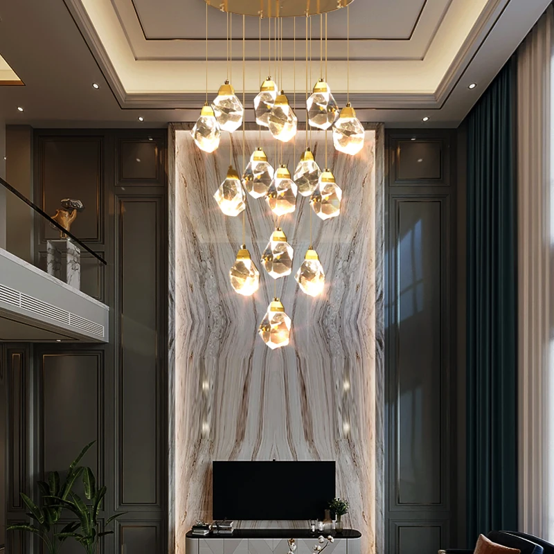 XL 1-5 м большой алмазный хрустальный светильник лестница хрустальная люстра