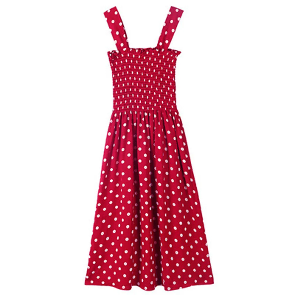 

Fashion Women Dress Summer Loose Sleeveless Polka Dot Shoulder Plus Size Dress Female Casual Party Dress Vestidos#35