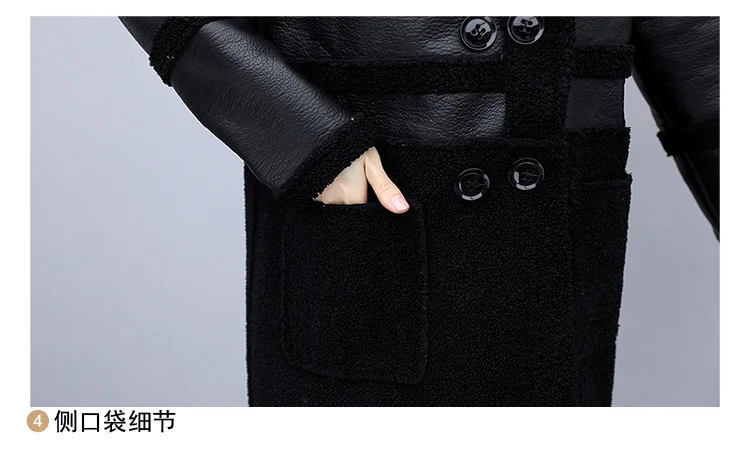 

New Women Black Thicken Faux Leather Jacket Ladies Lambswool Sheepskon Suede Warm Trench Coats Female Long Outerwear Large Size