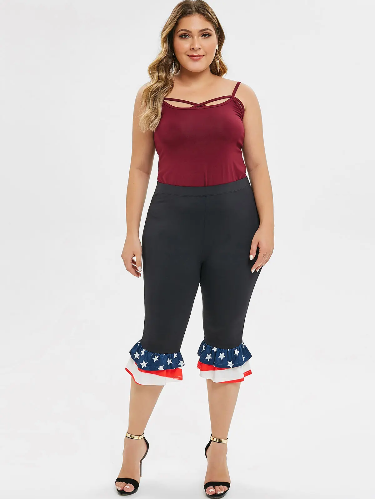 ROSEGAL большие размеры американские плоские с оборками многослойные штаны принтом