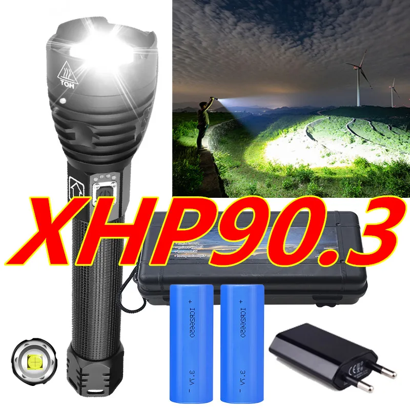 

XHP90.3 USB Перезаряжаемые яркий светодиодный вспышка светильник мощный фонарь супер Водонепроницаемый увеличивающий охотничий фонарь светил...