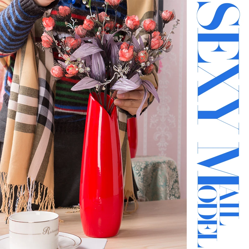 Большой размер красная Цветочная фарфоровая ваза керамика современная модная