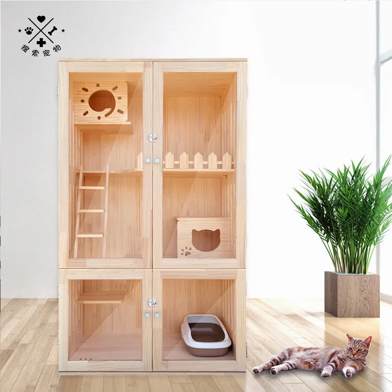 Maca de Gato de Grandes Armário de Exibição de Luxo 100*60*170 de Madeira Maciça Gato Casa Villa Dimensões Dupla Camada