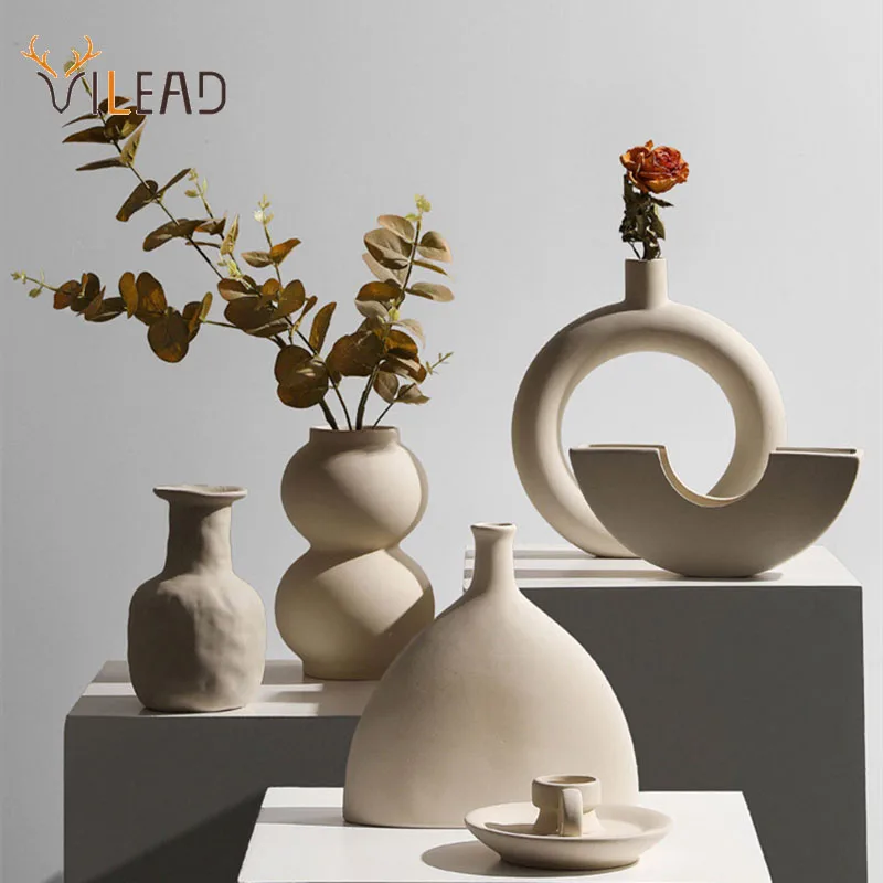 

VILEAD Ceramic Nordic Flower Vase Figurines For Interior Modern Pot Support For Planter Home Living Room Decoraiton Accessories
