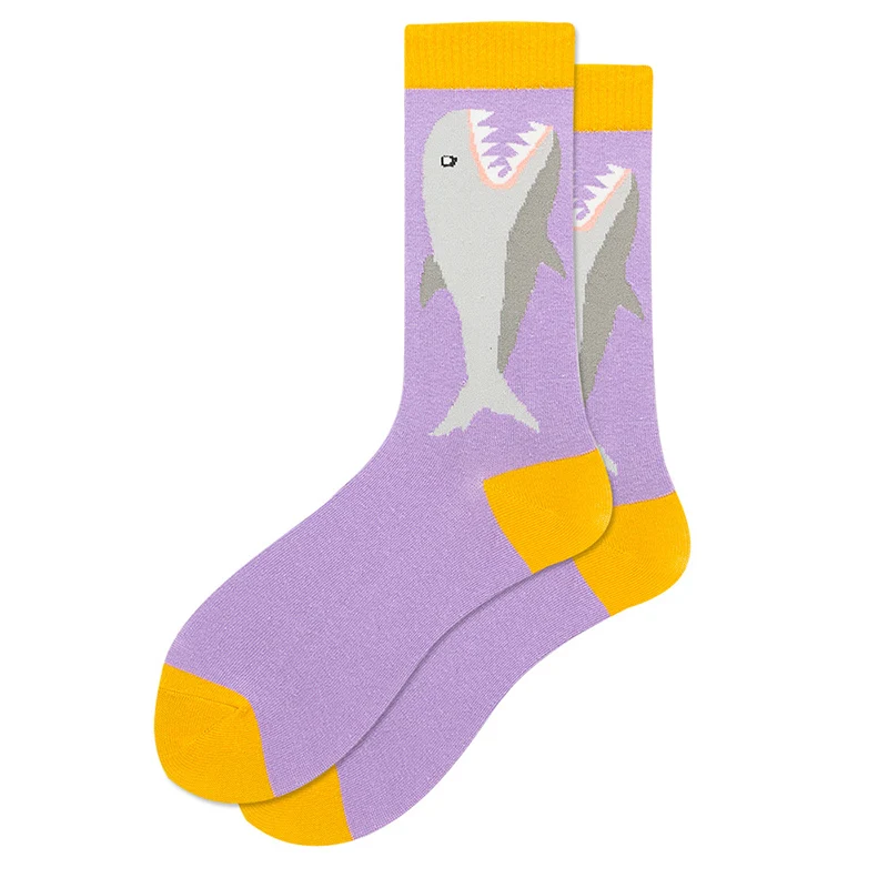 Purple shark Мужские Короткие хлопковые носки для катания на коньках в стиле хип-хоп, веселые женские носки, новинка, зимние теплые носки для скейтборда, роскошные причудливые носки - Цвет: Purple shark