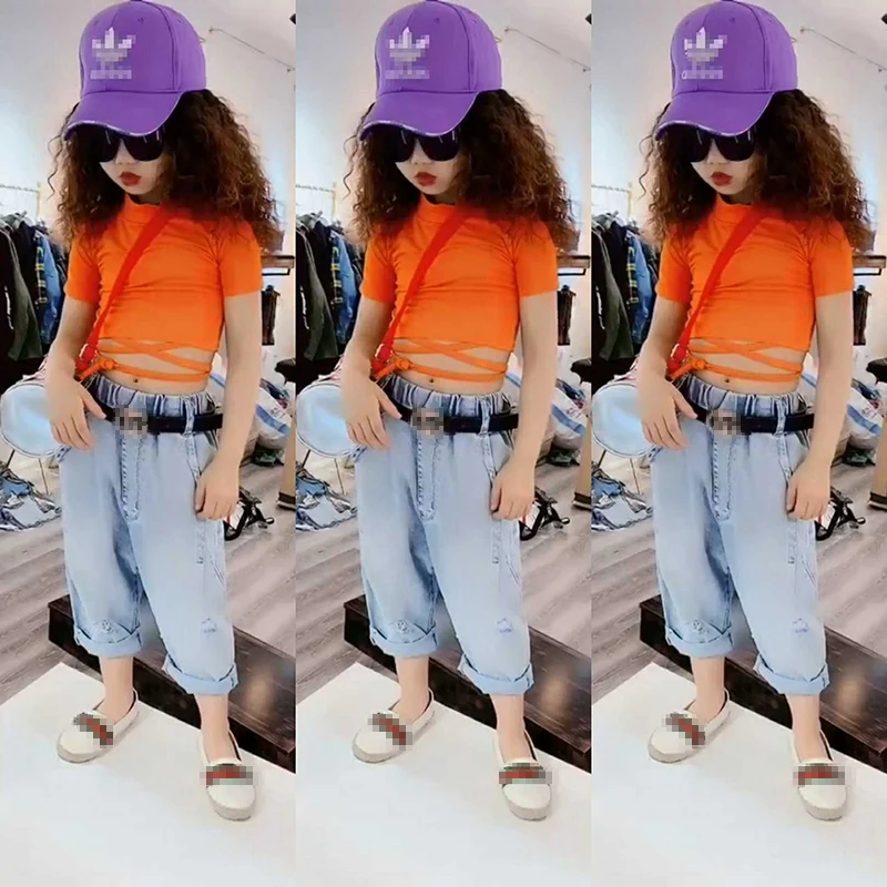 

Summer girls t-shirt baby tee kids tops clothes for big kids fashion bandage solid skinny t-shirt for girls 2T to 14T yrs