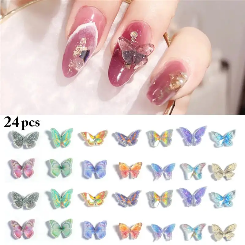 

24PCS Nail Charm Fashion Butterfly-Shape 3D Resin Flying Butterfly Nail Gem Nail Art Decor for Women Art Decals Decoration