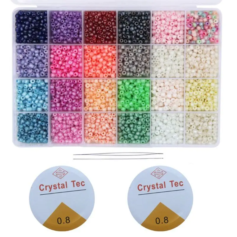 

6000Pcs 24 Grid 4mm Small Glass Seed Beads for DIY Bracelet Necklaces Crafting Jewelry Making Supplies with String Box
