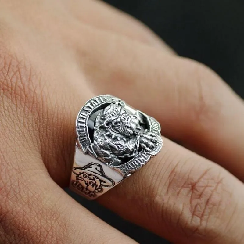 925 Sterling Silver Bulldog logo the United States Marine Corps rings men's new fashion silver ring | Украшения и аксессуары