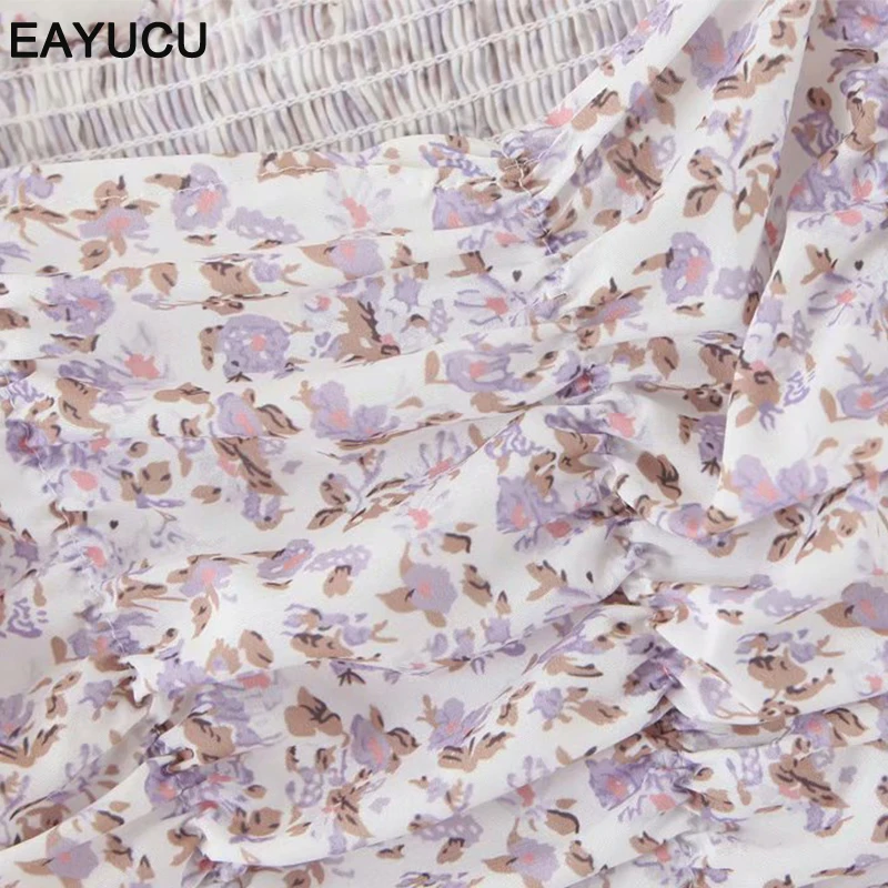 

EAYUCU Boho Style Floral Print Women Chiffon Blouse Shirt New Summer Square Collar Puff Sleeve Skinny Women Beach Tops ET042