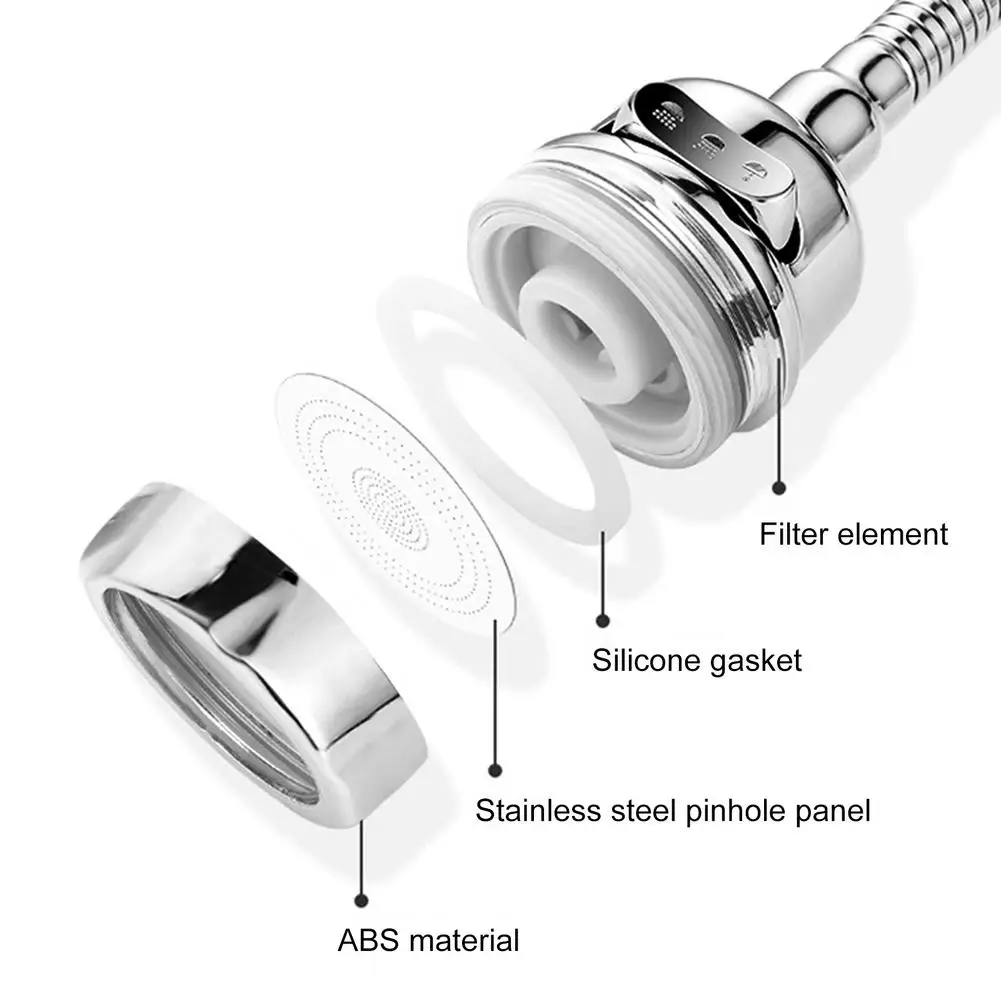 

3 Modes Kitchen Flexible Faucet Sprayer Head Water Saving Nozzle Rotating Stainless Steel Faucet Connector Accessories