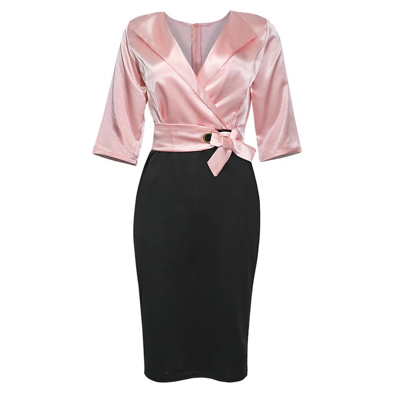 MD 2020 Autumn Winter Plus Size Dress African Women Pink Black Patchwork Elegant Office Ladies Dresses V-neck Party Robes | Тематическая