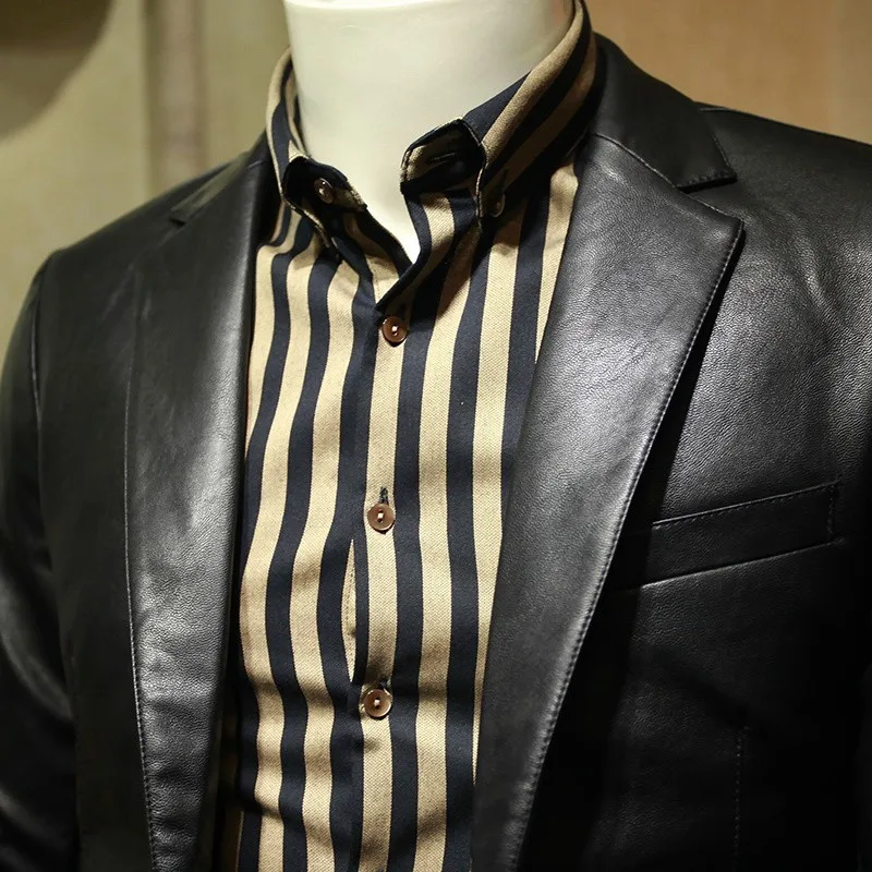 Умный Повседневный весенний мужской блейзер из искусственной кожи на одной