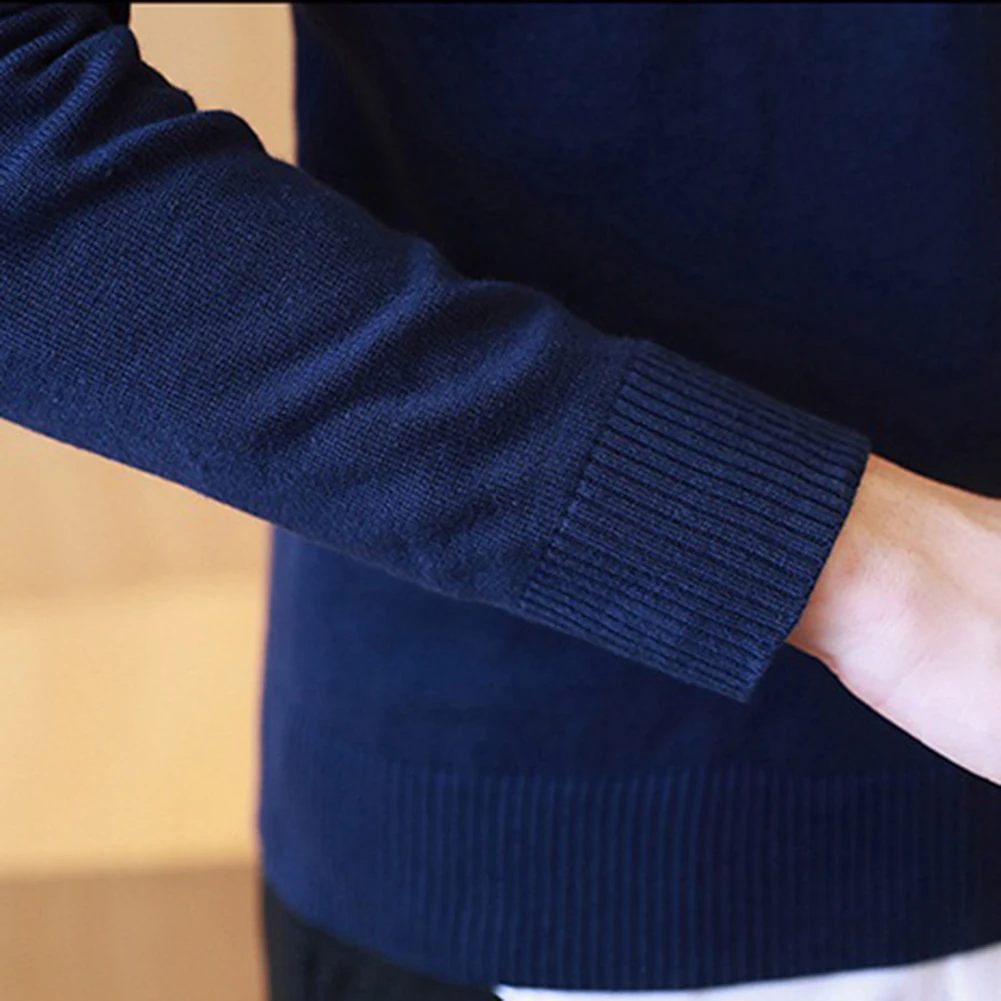 Весенний мужской однотонный тонкий пуловер с V-образным вырезом и длинным