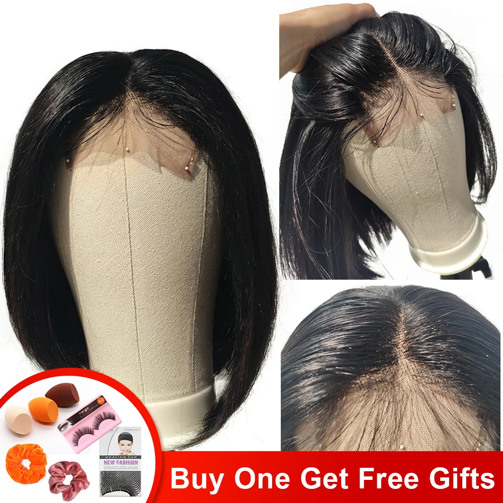 

100% Human Hair Lace Closure Wigs Straight 4x4 Lace Closure Wig Malaysian Bob Human Hair Wigs For Black Women EMOL