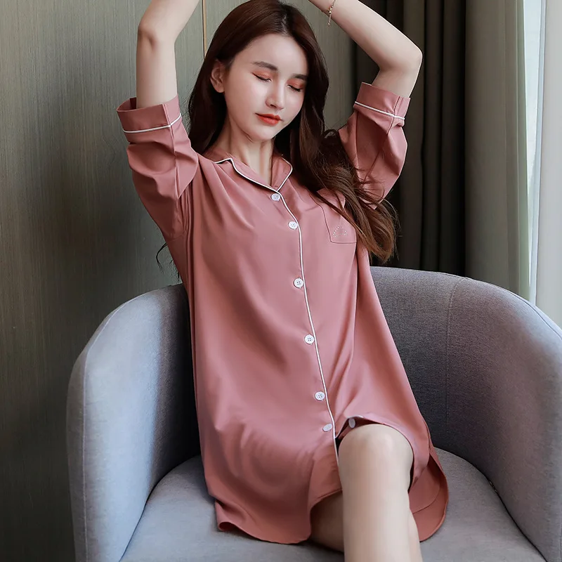 

Jurken Zomer 2021 Dames Chiffon Comfortable Summer Nuisette Sexy Cute Nachtjapon Dames Shirt Nightdress Women Home Service