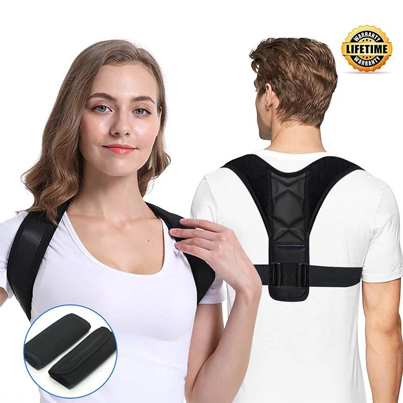 

Adjustable Men/Women Black Shoulder Back Spine Clavicle Correction Belt Body Invisible Hump Correction Posture Belt Orthosis