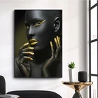 Картина маслом на холсте для гостиной, с изображением черной женщины, золотых губ, пальцев, глаз, обнаженных, принты, искусство, картина