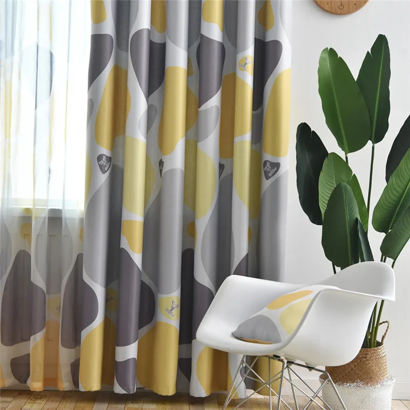 Blue Cobblestone Printed Curtains Shading Fabrics for Living Room Modern Yellow Blackout Curtains Water Ripple Curtain WP419#20