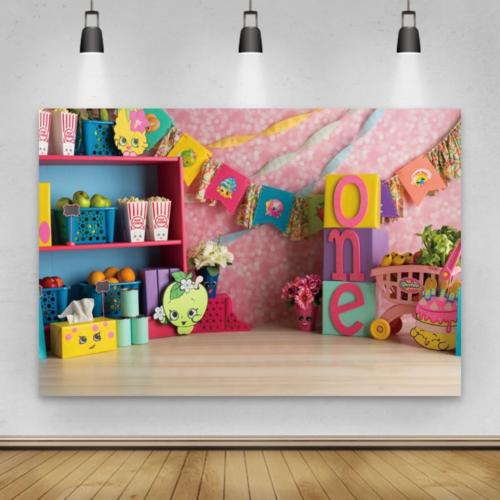 

Laeacco мультфильм фруквечерние попкорн деревянный пол один день рождения Портрет фон фотографический фон для фотостудии реквизит