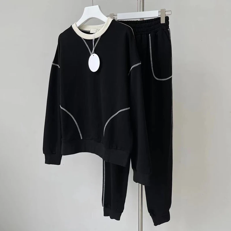 

TWOTWINSTYLE Casual Women's Tracksuit Round Neck Long Sleeve Sweatshirt Elastic High Waist Pants Loose Trousers Suit 2021 Spring