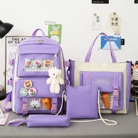 2021 new 4 pcs set kawaii womens backpack purple colours cute canvas school bags for teenage girls college student kids bookbag
