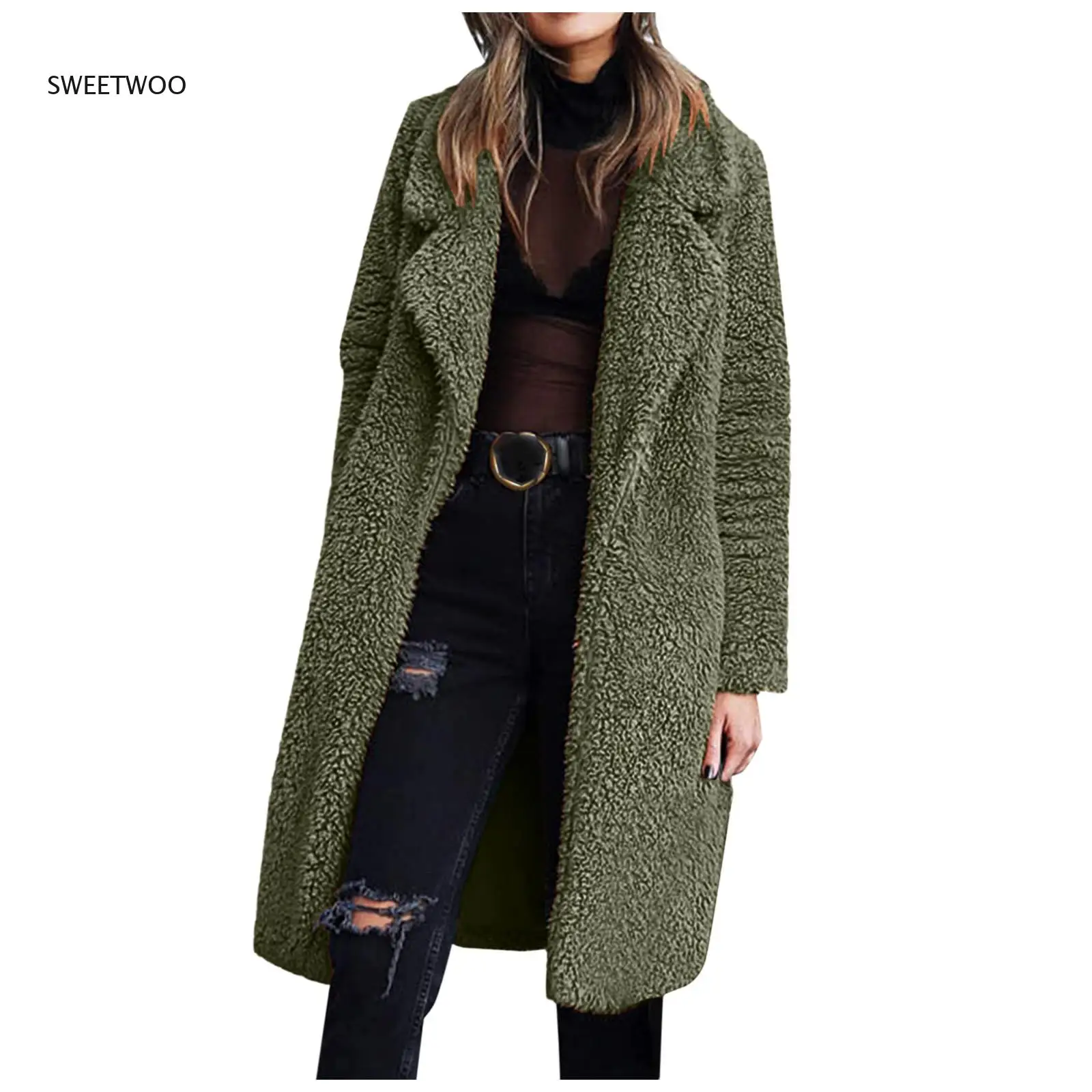 Women Fur Coat Autumn And Winter Cardigan Long-sleeved Lapel Double-faced Fleece Casual Solid Color Coat 2021 Faux Fur Coat
