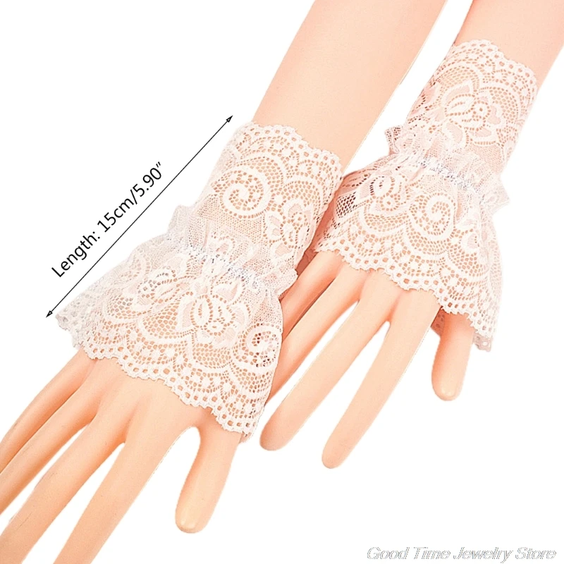 

Women Hollow Out Crochet Floral Lace Wrist Cuffs Ruffles Detachable Fake Sleeves Stretch Bracelet Fingerless Gloves M19 21