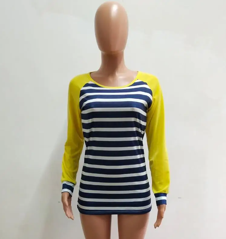 Женская блузка с длинным рукавом в полоску круглым вырезом большие размеры 3XL