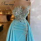 Женское вечернее атласное платье, голубое платье для выпускного вечера с бисером, модель 2021 Дубай, Средний Восток, индивидуальный дизайн