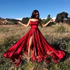 VKbridal с перекрестной спинкой, с высоким разрезом, атласное платье для вечеринки, длинное с карманом, 100% реальное изображение, открытая спина, Красные сексуальные платья выпускного вечера 2019