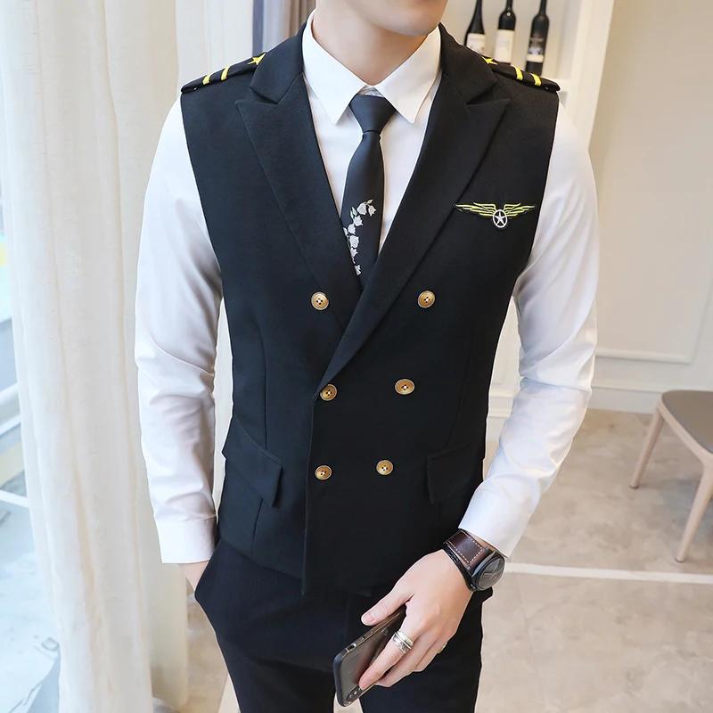 New Arrival Chaleco Hombre Solid Color Small Crown Embroidery Man Fashion Slim Fit Vest Nightclub Hairstyle Division | Мужская одежда