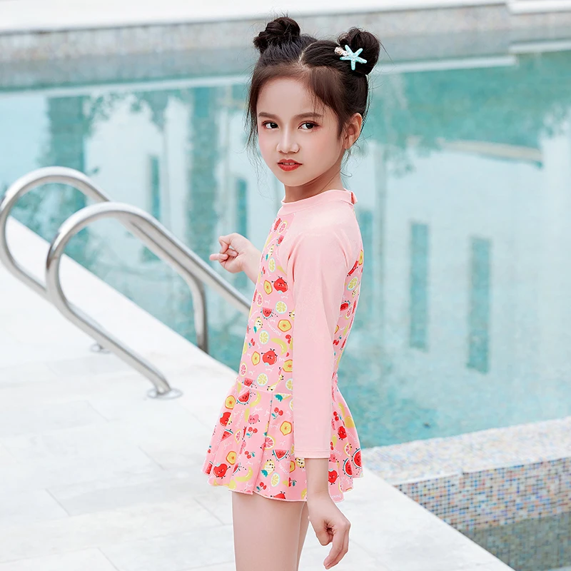 

Rhyme Lady Girls Swimwear 2020 summer Children one piece Beach swimming suit baby Printed Bathing suit kids dress M-2XL