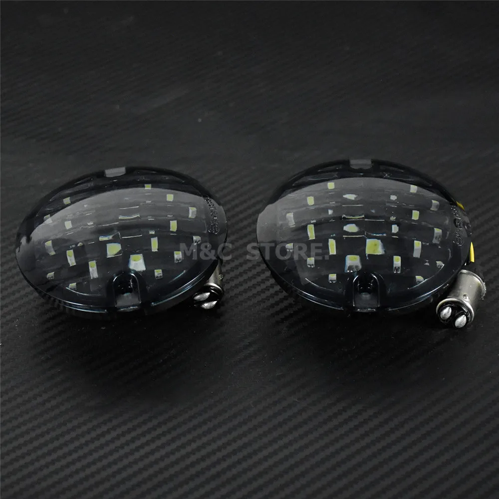 1157 LED Turn Signal Inserts 3-1/4 Flat Somked lens Yellow White Flasher Lamp For Harley Touring Road King Trike Electra Softail |