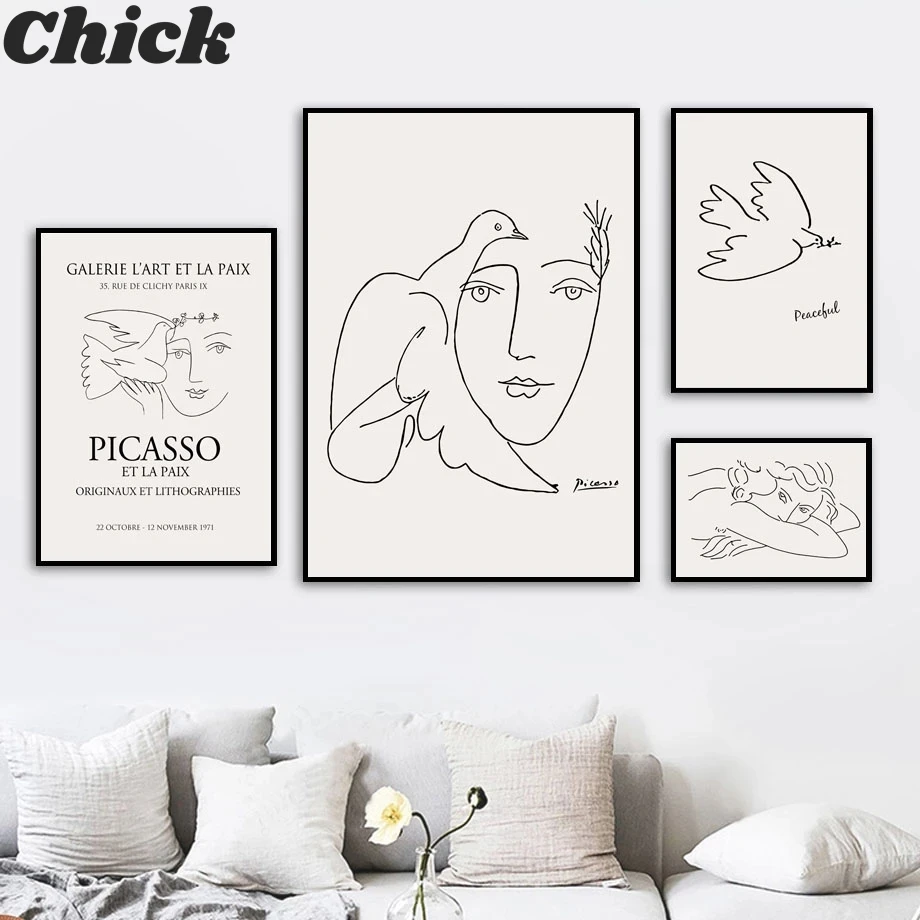 

Picasso Matisse Girl Bird Line Drawing Wall Art Canvas Painting Nordic Posters And Prints Wall Pictures For Living Room Decor