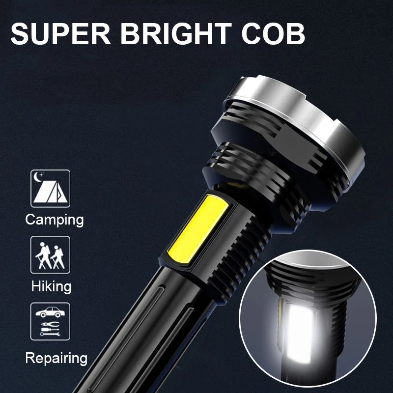 Яркий светодиодный + COB фонарик 4 режима водонепроницаемый перезаряжаемый USB
