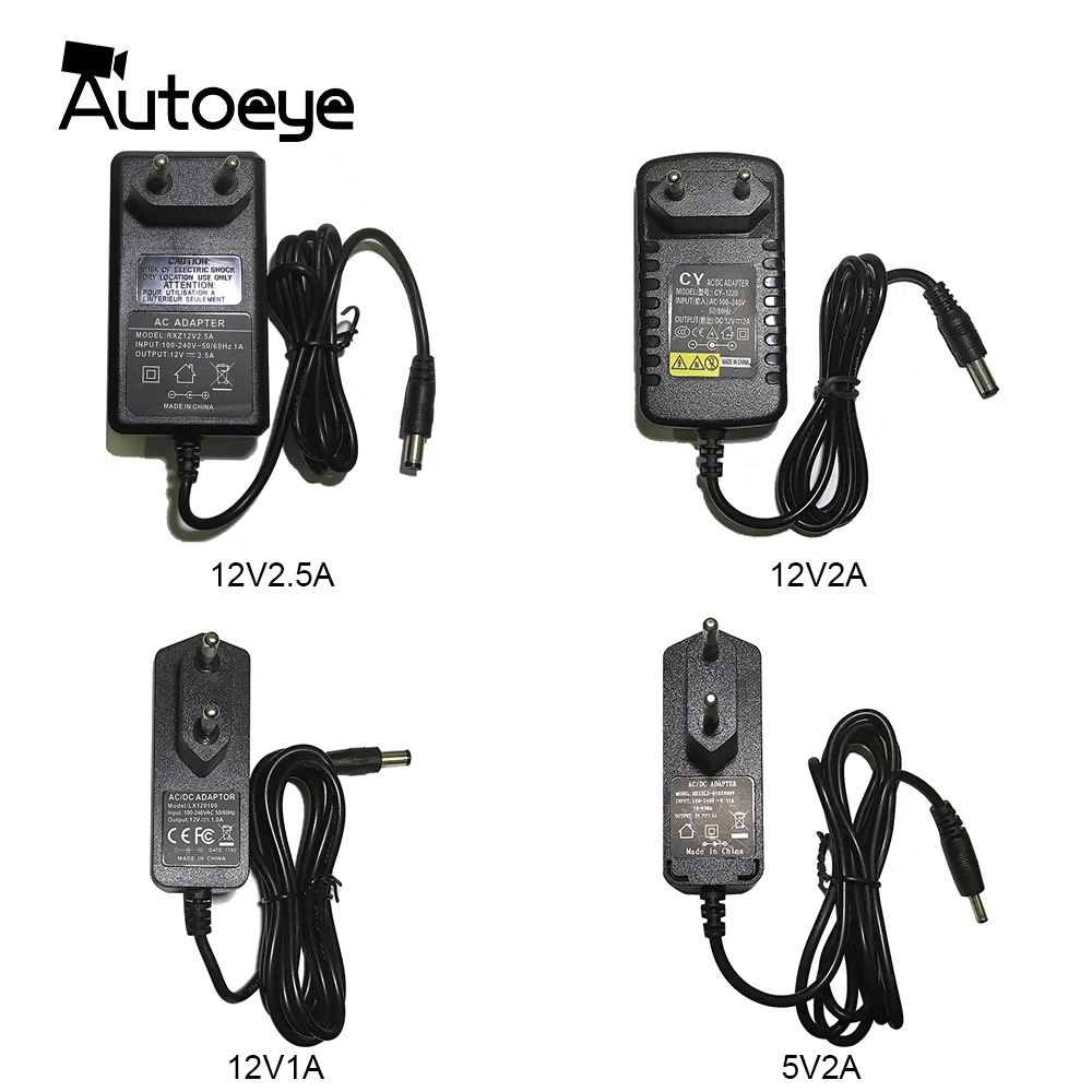 EU AU UK US Plug Type 12V2.5A 2A 1A 5.5mmx2.1mm 5V2A 3.5mmx1.35mm Power Supply AC 100-240V To DC Adapter Plug For CCTV IP Camera