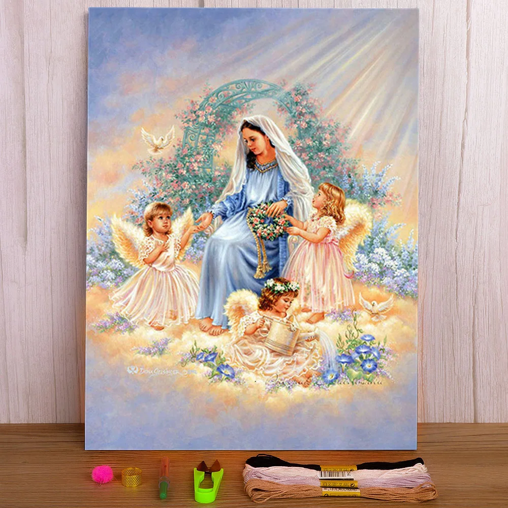 

Religion Angel Girl Printed Canvas 11CT Cross Stitch Embroidery Full Kit DMC Threads Painting Handiwork Handmade Floss